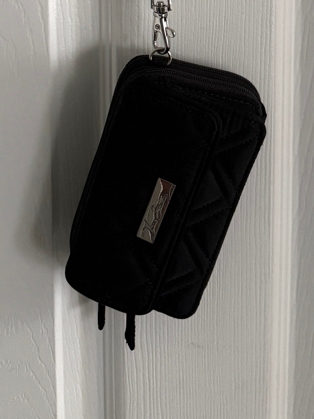Vera Bradley Black Quilted Wristlet wallet Pouch with Silver Accent